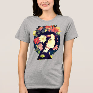Schönes Anime Girl gekrönt mit Blume Tri-Blend Shirt