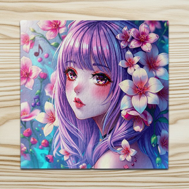 Schönes Anime Girl mit Lila Haar Puzzle (Von Creator hochgeladen)