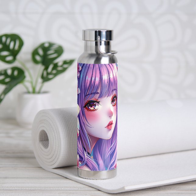 Schönes Anime Girl mit Lila Haar Trinkflasche (Yoga)