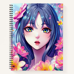 Schönes Anime Girl und Blume Notizbuch