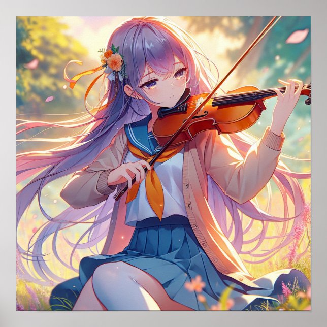 Schönes Anime Girl Violine Poster (Vorne)