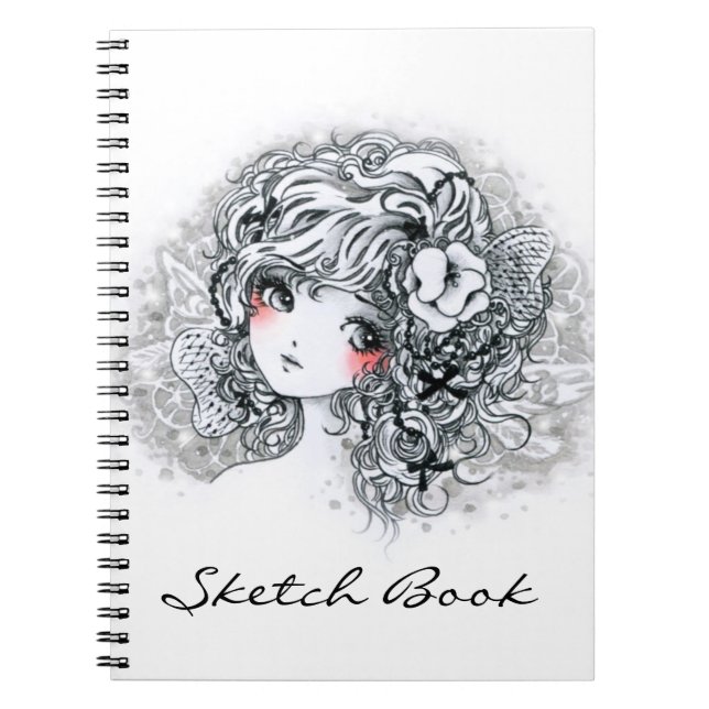 Schönes Animemädchen in Schwarzweiss Notizblock (Vorderseite)