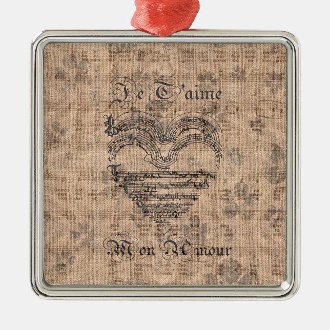 Schönes antikes Musiknoten Herz Silbernes Ornament (Vorne)