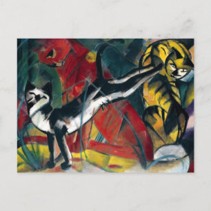 Schönes antikes Ölgemälde von drei Katzen Postkarte