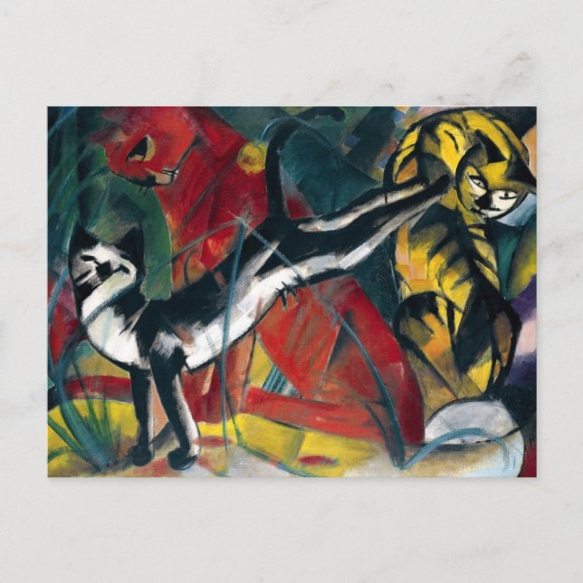 Schönes antikes Ölgemälde von drei Katzen Postkarte (Vorderseite)