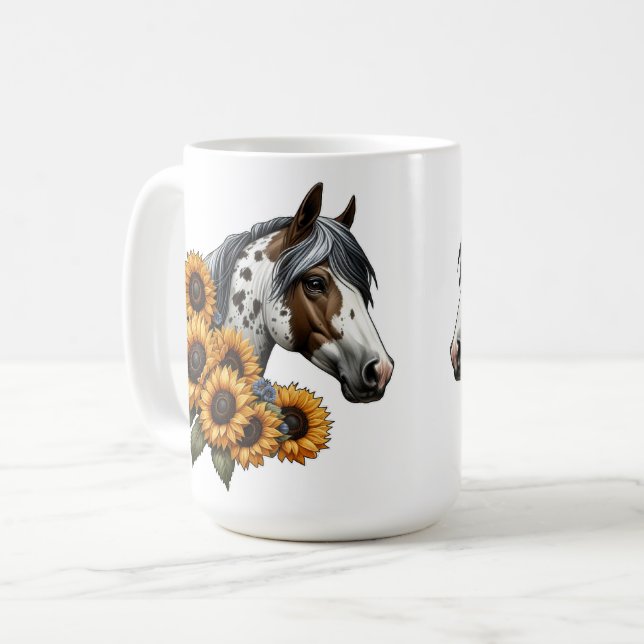 Schönes Appaloosa Pferd mit Sonnenblumen Kaffeetasse (Vorderseite Links)
