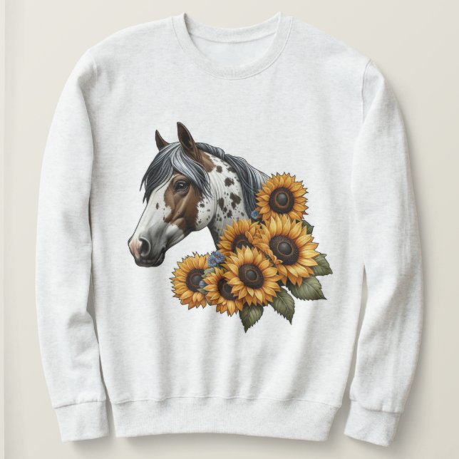Schönes Appaloosa Pferd mit Sonnenblumen Sweatshirt (Design vorne)