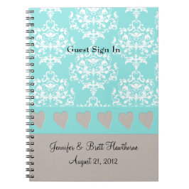 Schönes Aqua Blue und Taupe Wedding Guest Notebook Notizblock