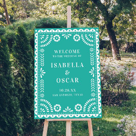Schönes Aqua Papel Picado Wedding Willkommenszeich Poster