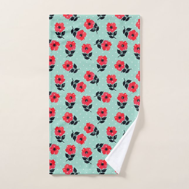 Schönes Aqua und rotes Polka Dot Muster Handtuch (Handtuch)