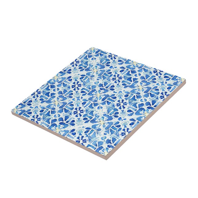 Schönes Aquarell-Blau, blassgelb Fliese (Seite)