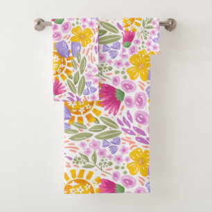 Schönes Aquarell-Blumenmuster Sprint Farbige Badhandtuch Set