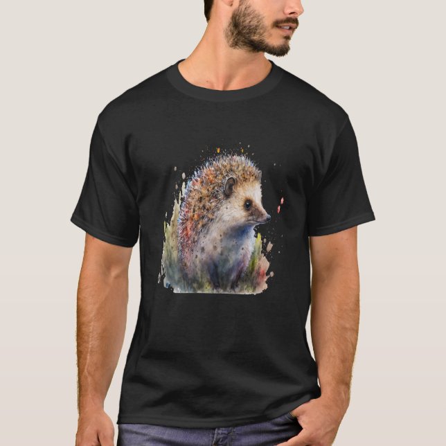 Schönes Aquarellbild Igel Portrait T-Shirt (Vorderseite)