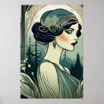 Schönes Art Deco 1920er Flapper Girl in Grün Poster<br><div class="desc">Dies ist ein einzigartiges Bild von einer Art Deco-Ära aus den 20er Jahren. Mädchen in Grün. Schönes Gesicht,  elegant. Dieses Poster würde jedem Zimmer Gnade tun.</div>