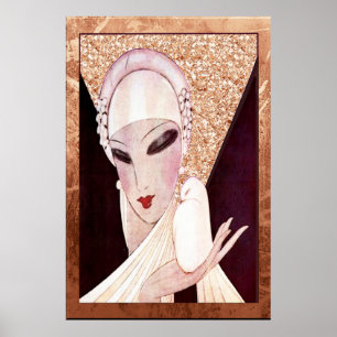 Schönes Art Deco Lady (mit Vogel) Poster