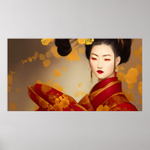 Schönes asiatisches Mädchen geisha rotes Gold 2