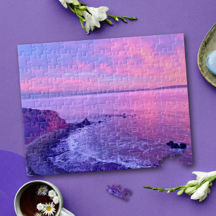 Schönes Atemberaubendes Lila Rosa Meer Sunset Foto Puzzle