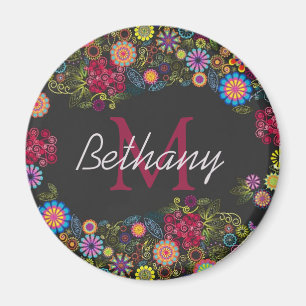 Schönes, aufwendiges, dunkles Blumenmuster persona Magnet