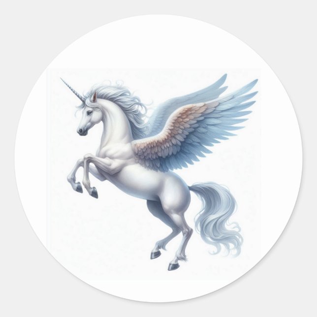 Schönes Aufziehen des weißen Pegasus-Aufklebers Runder Aufkleber (Vorderseite)
