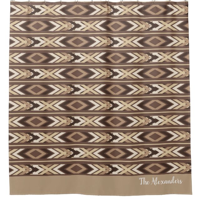 Schönes Aztec Brown Tribal Duschvorhang (Vorderseite)