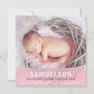 Schönes Baby Birth Ankündigung Pink FOTO