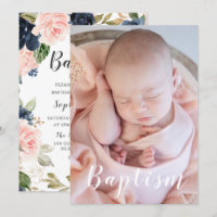 Schönes Baby Foto Navy & Blush Bloral Taufe