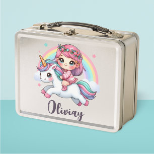 Schönes Baby Girl on Unicorn Metall Brotdose