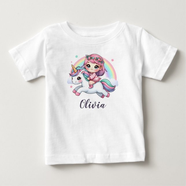 Schönes Baby Girl on Unicorn T-shirt (Vorderseite)