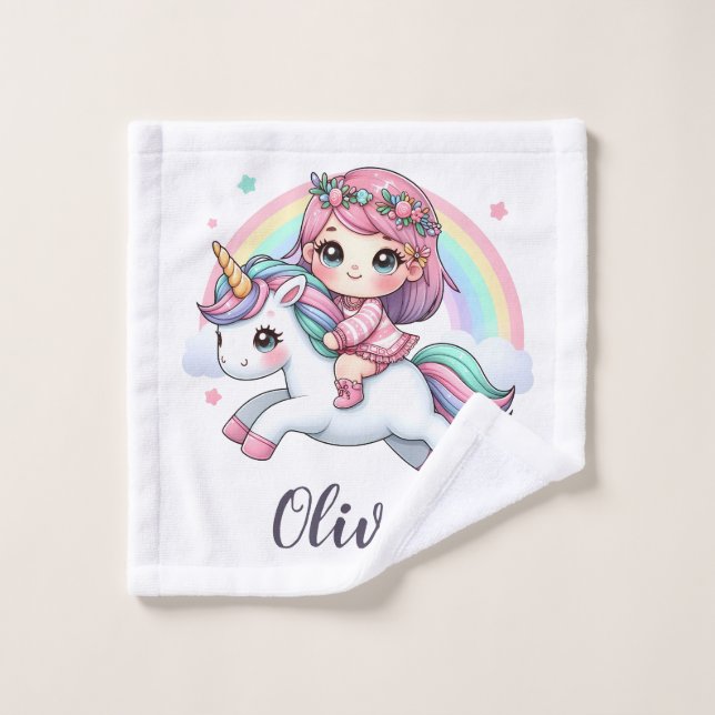 Schönes Baby Girl on Unicorn Waschlappen (Waschlappen)