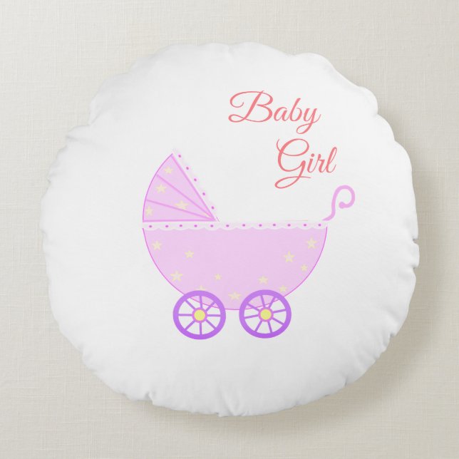 Schönes Baby Girl Stroller auf White Rundes Kissen (Vorderseite)