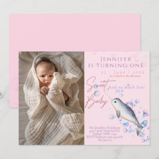 Schönes Baby Narwhal 1. Geburtstagsfeier Party Ein Einladung