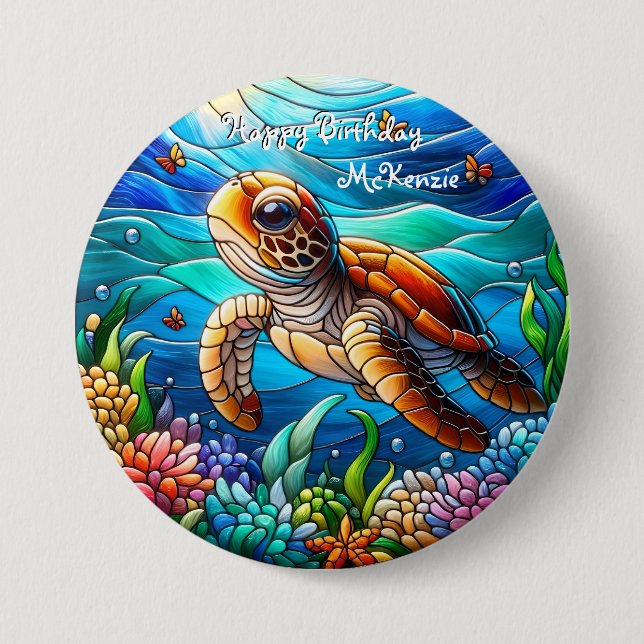 Schönes Baby Sea Turtle Swimming Button (Vorderseite)
