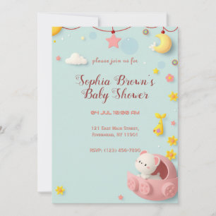 Schönes Babyduschdesign mit Niedlichem Cartoon-Bär Einladung