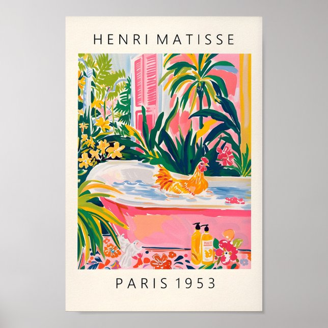 Schönes Bad Art, Hähnchenkunst Printing, Rosa Dopa Poster (Vorne)