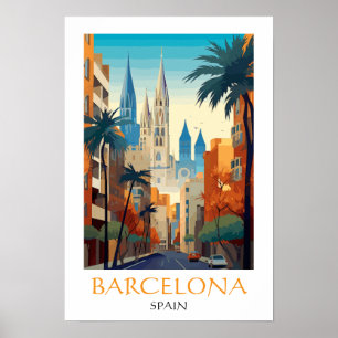 Schönes Barcelona Spanien Retro Vintage Reise Poster