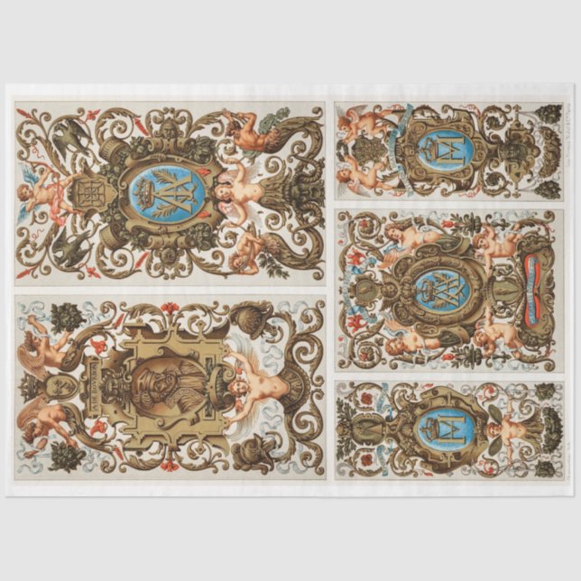 Schönes barocke Rokoko Engel-Dekodiapier Seidenpapier (Vorderseite)