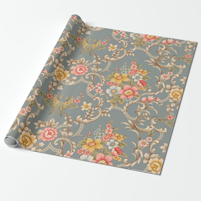 Schönes Barockschmuckstil - Bordeaux-Design Geschenkpapier (Ungerollt)