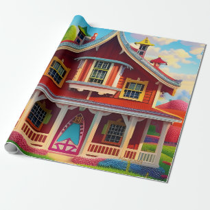 Schönes Bauernhaus Landschaft Decoupage Geschenkpapier