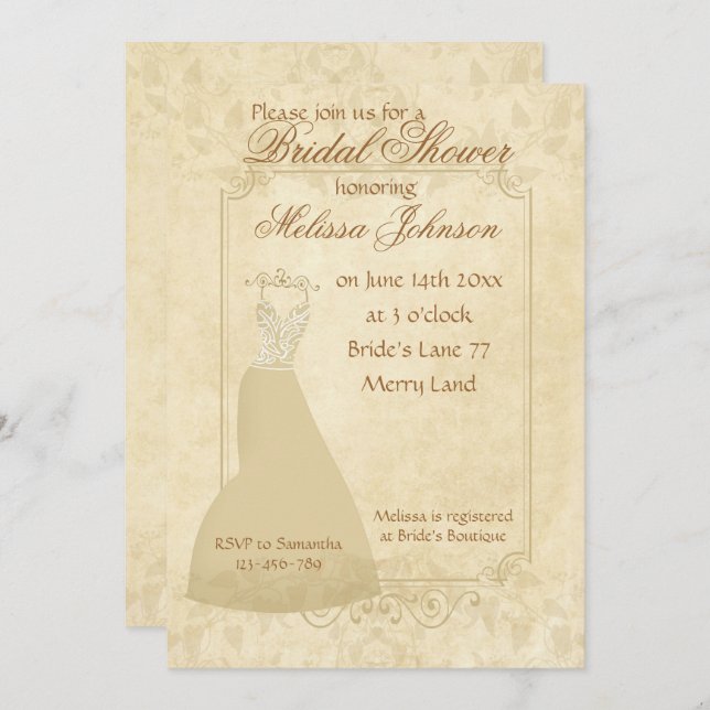 Schönes Beige Vintages Brautparty laden ein Einladung (Vorne/Hinten)