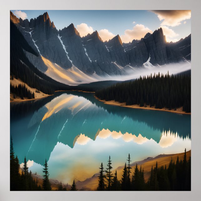 Schönes Bergsee Landschaftsbild Poster (Vorne)