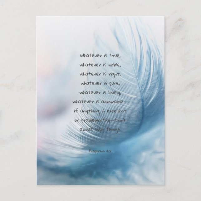 Schönes Bibelverse Zitat mit Blauer Feder Postkarte (Vorderseite)