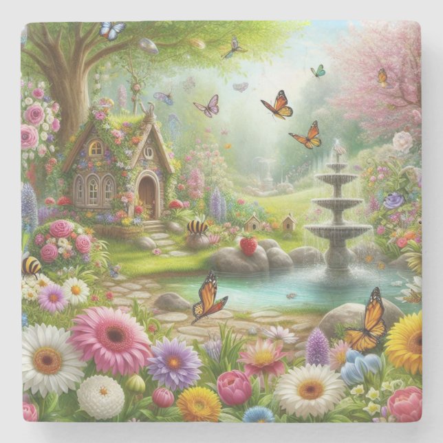 Schönes Bild eines Frühlingsblumengartens Steinuntersetzer (Vorderseite)