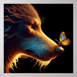 Schönes Bild von Wolf und Schmetterling rückbeleuc Poster