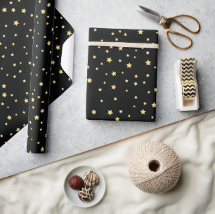 Schönes Black and Gold Starry Sky Star Muster Geschenkpapier