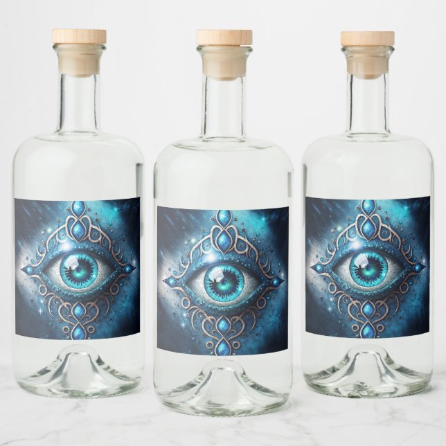 Schönes Blau Alle sehen Auge Illuminati Alkoholflaschenetikett (Flaschen)