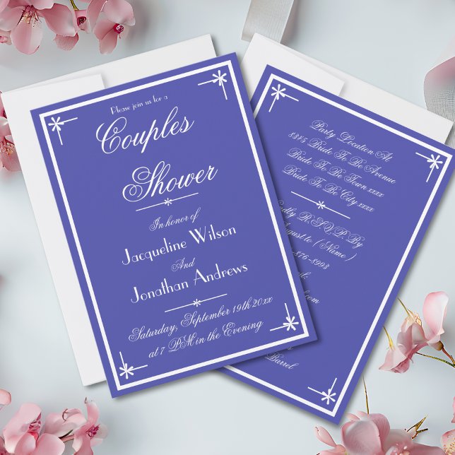 Schönes Blau - Coole Classic Chic Couples Dusche Einladung (Beautiful Blue with White Script - Cool Classic Chic Couples Shower Invitation)