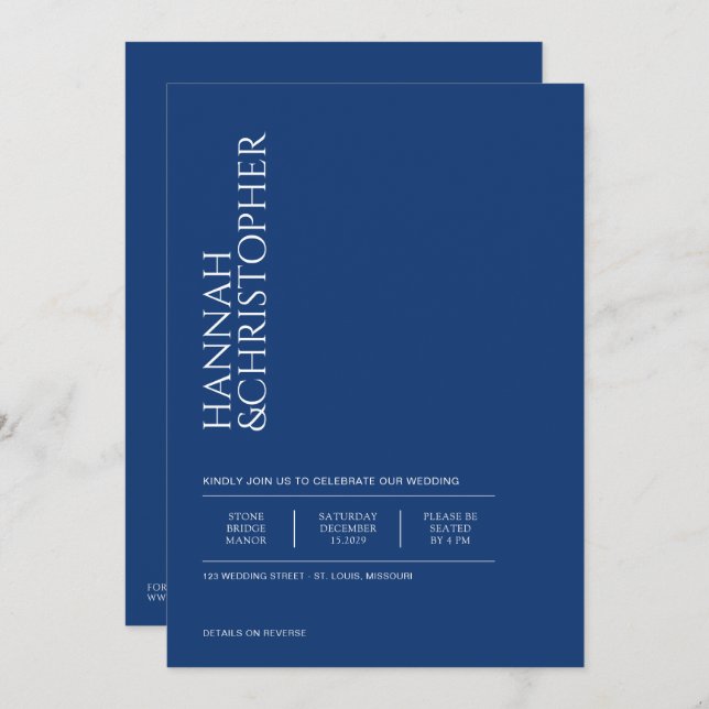 Schönes Blau mit Details Hochzeit Einladung (Vorne/Hinten)