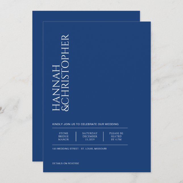 Schönes Blau mit QR Code Wedding Einladung (Vorne/Hinten)