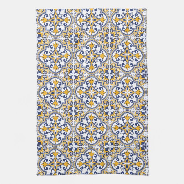 💙 💛 Schönes Blau und Gelb Azulejos 9 Geschirrtuch (Vertikal)
