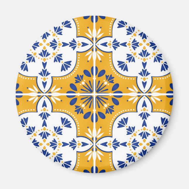 Schönes Blau und gelb Portugiesisch Azulejo Magnet (Vorne)